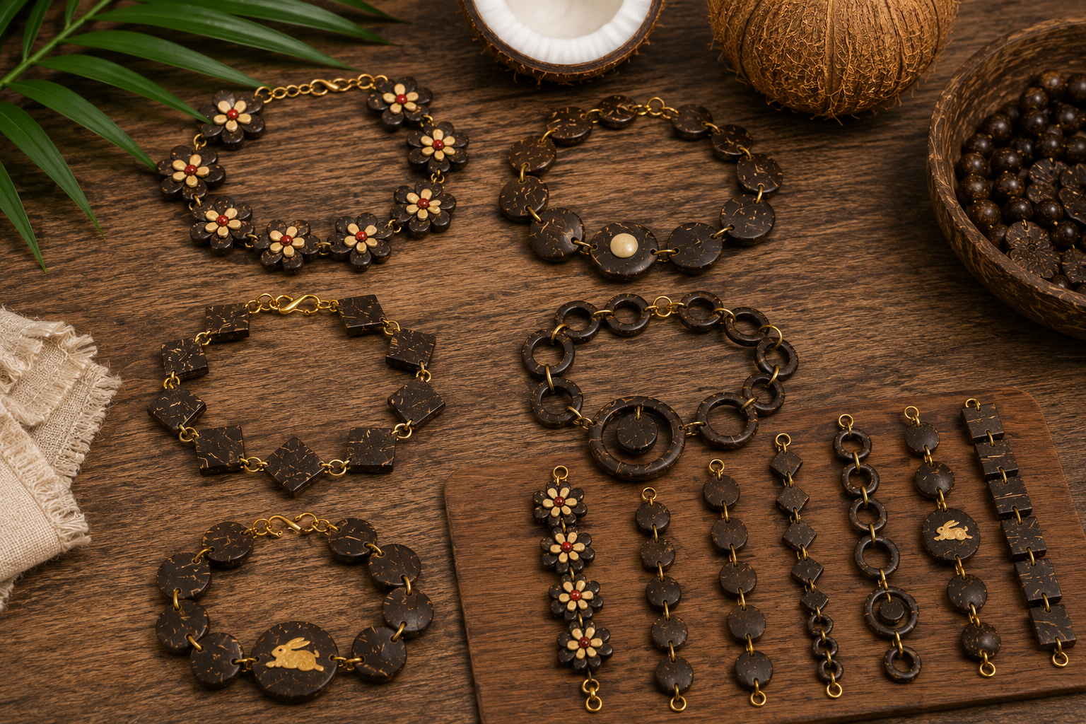 Handmade coconut shell bracelets and bangles