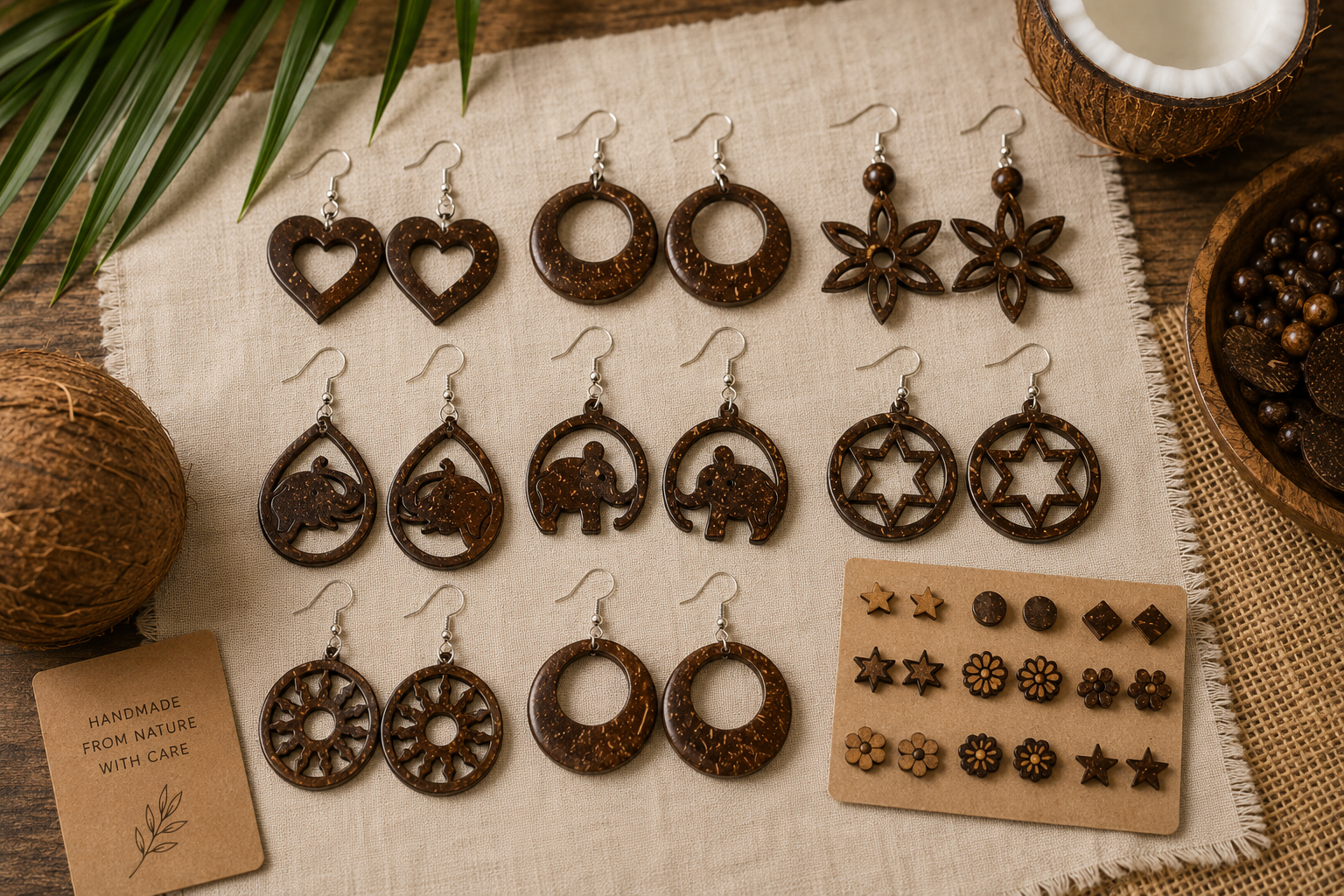 Handmade coconut shell earrings