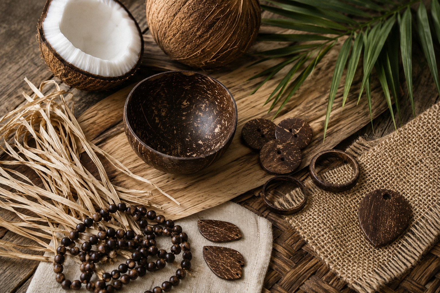 Coconut shells used for handmade jewelry